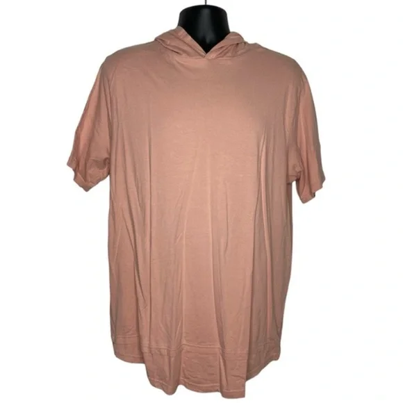 Forever 21 Faux Layered Short Sleeve Hoodie Shirt (Size:L, Color:Dusty-Pink) - Picture 1 of 4